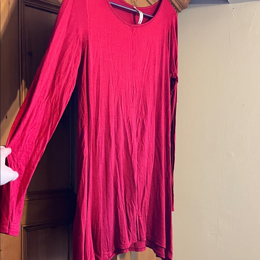Long Sleeve Soft Knit Tunic Top Oversized Asymmetrical top in Cranberry sz S